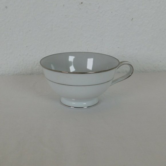 Set Noritake Grayburn Footed Cup 2.25" tall & Saucer 5 5/8" dia Platinum Trim - Picture 5 of 10